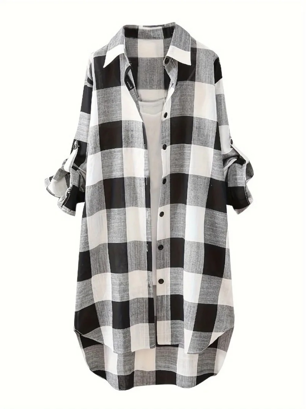 Chemisier décontracté à manches longues pour femme, chemise longue, col à revers, imprimé à carreaux, boutonné, grande taille, 1XL-5XL