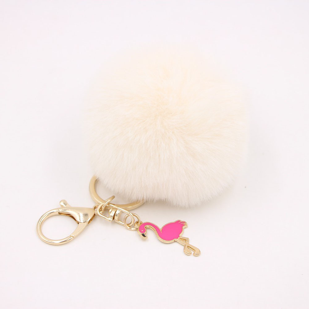 Porte-clés pompon moelleux, porte-clés flamant rose, couronne en peluche, joli porte-clés beurre en peluche, ornement pendentif pour sac à main, rose: Or / WHITE
