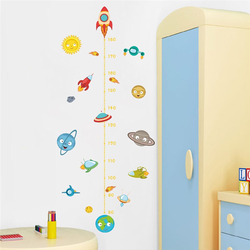 solar system wall stickers for kids rooms height measure home decor outer space planets earth sun saturn mars wall decals art