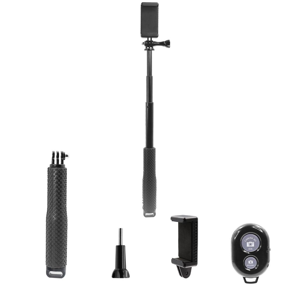 HONGDAK-Palo de Selfie de aleación de aluminio extensible, 48cm, para GoPro 10, 9, 8, 7, Insta360, SJCAM, buceo, monopié, teléfono móvil con Clip: Black 1