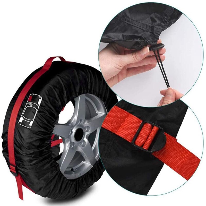 Seasonal Tire Covers Set of 4 Spare Wheel Storage Tote Bags with Handle for 19 Inch-23 Inch Tires Protect Extra Tyres