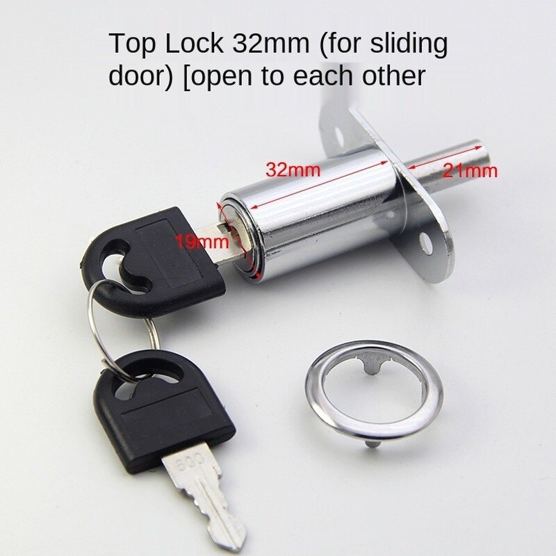 Drawer Push Lock Sliding Door Showcase Cupboard Cabinet Locks Window Security Chain Furniture Hardware With 2 Keys