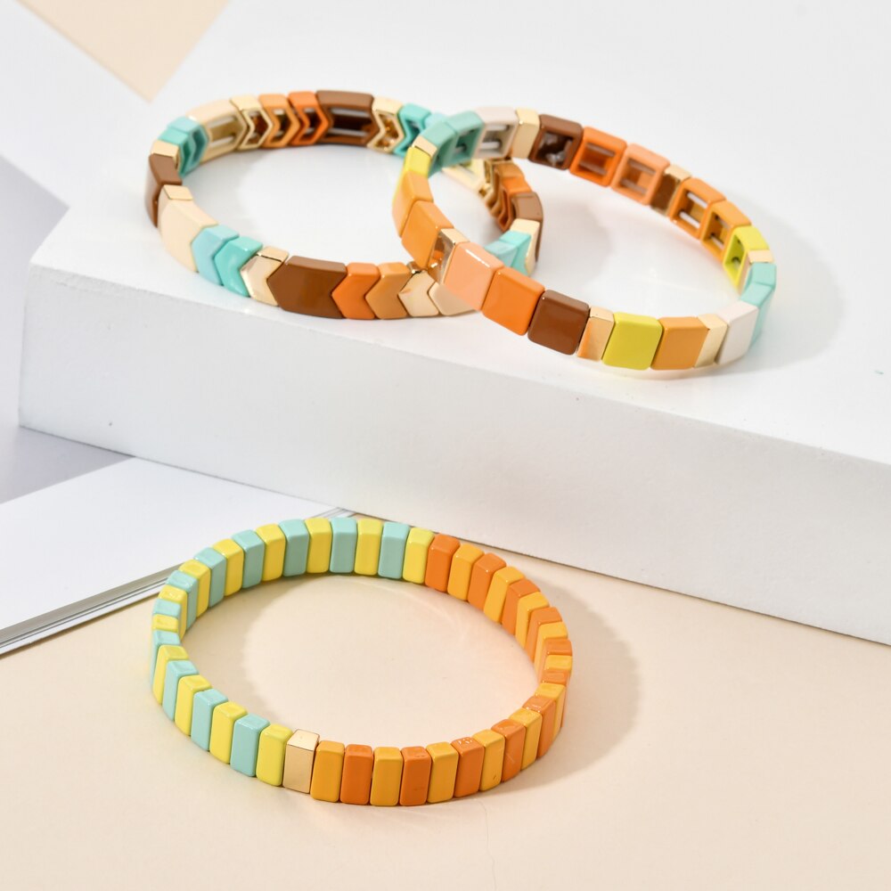 Bohemian Summer Bracelet Handmade Friendship Stackable Enamel Tile Bracelets Bangles Luxury Jewelry for women