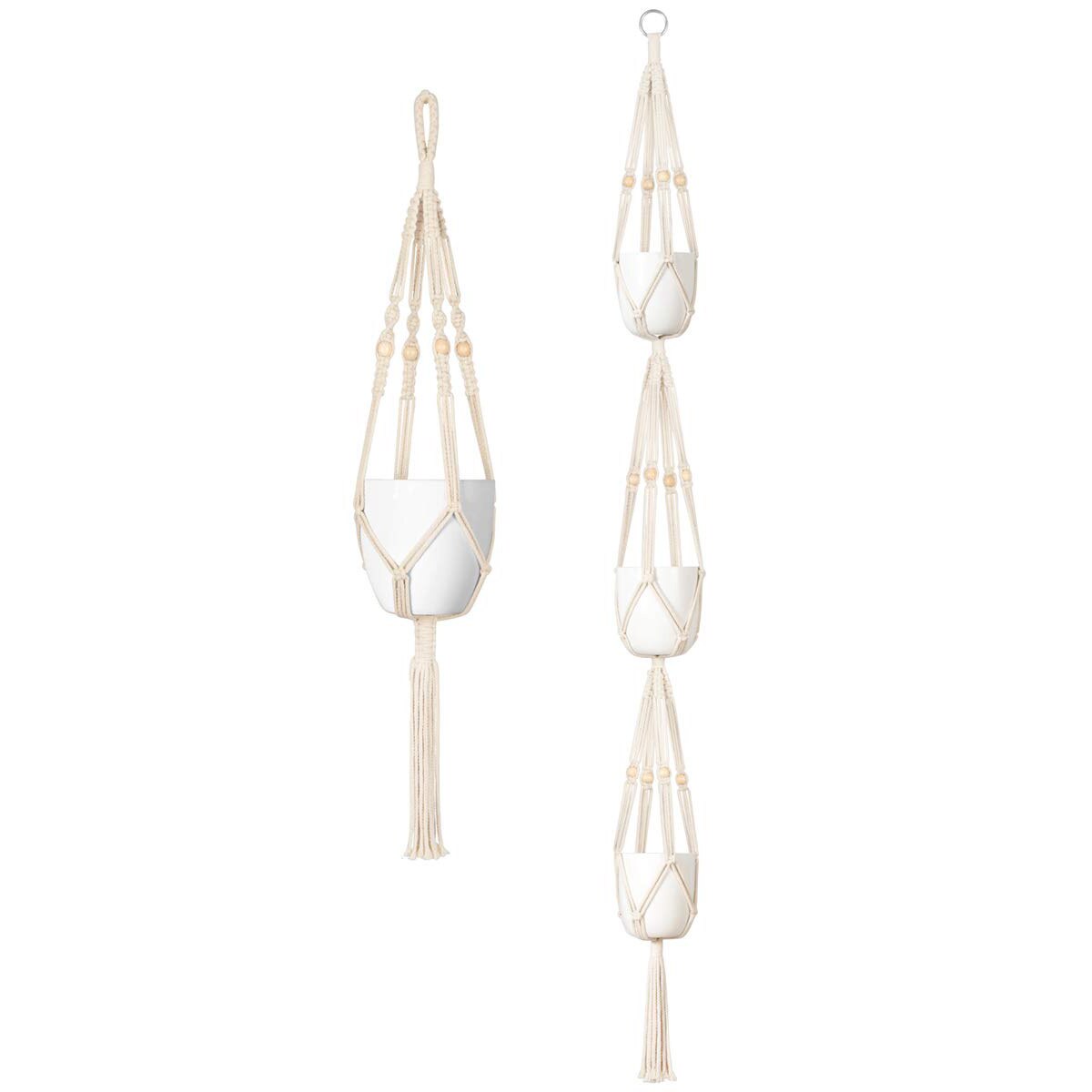 Colgador de macramé para plantas, juego de 5 macetas colgantes de pared para interior, cesta, soporte para maceta, decoración Bohemia para el hogar