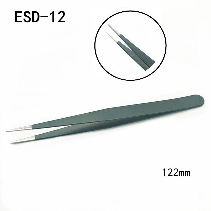 Black tweezers, stainless steel tip, Oblique flat tip, elbow, nail tools, repair tools, soldering irons, tweezers