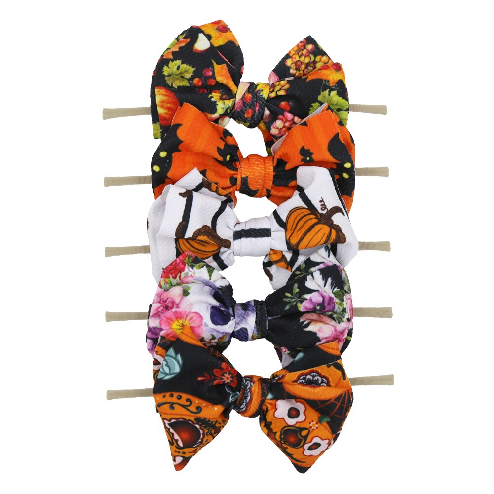 5Pcs/Lot Flower Print Elastic Nylon Band 5.9'' Big Bow Knot Headband Newborn Non-Marking Hair Accessories: mix8