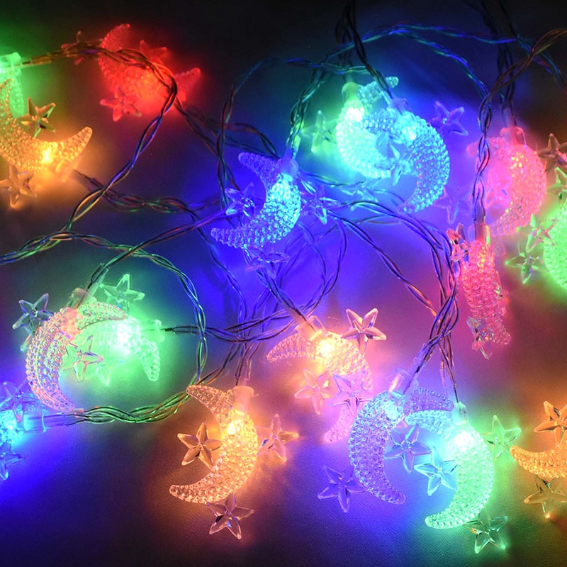 Moon Star LEd Light String Eid Mubarak Decoration for Home Ramadan Kareem Muslim Islamic Decor Hajj Mubarak Eid Al Adha