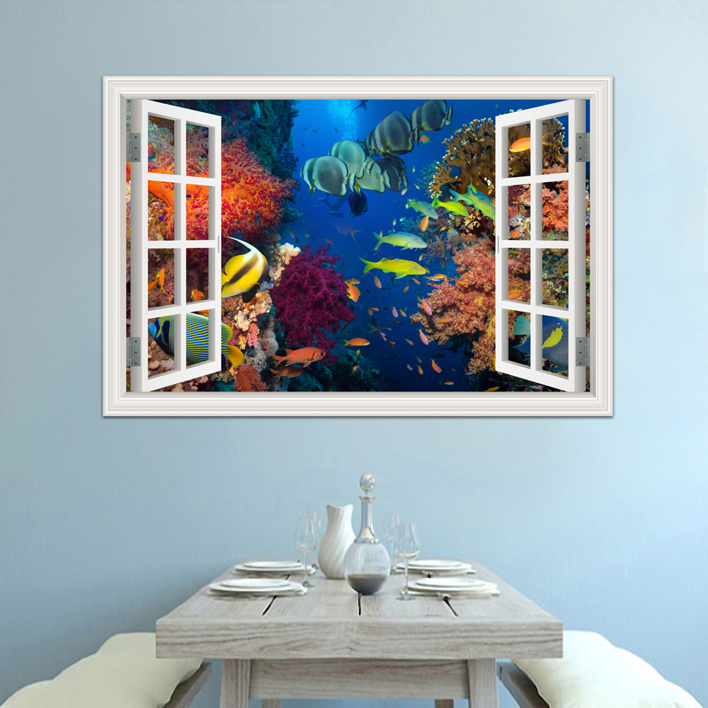 3D Vinyl Stickers Ocean Animal Mural Wallpape Underwater World Bedroom Bathroom Living Room Wall Art Decals Home Decorations