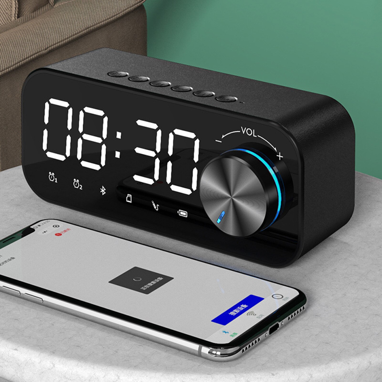 Bluetooth Digital Alarm Clock+Charging Cable Dual Alarm Clock Bluetooth Speaker Digital LED Wireless Subwoofer Music Player c50