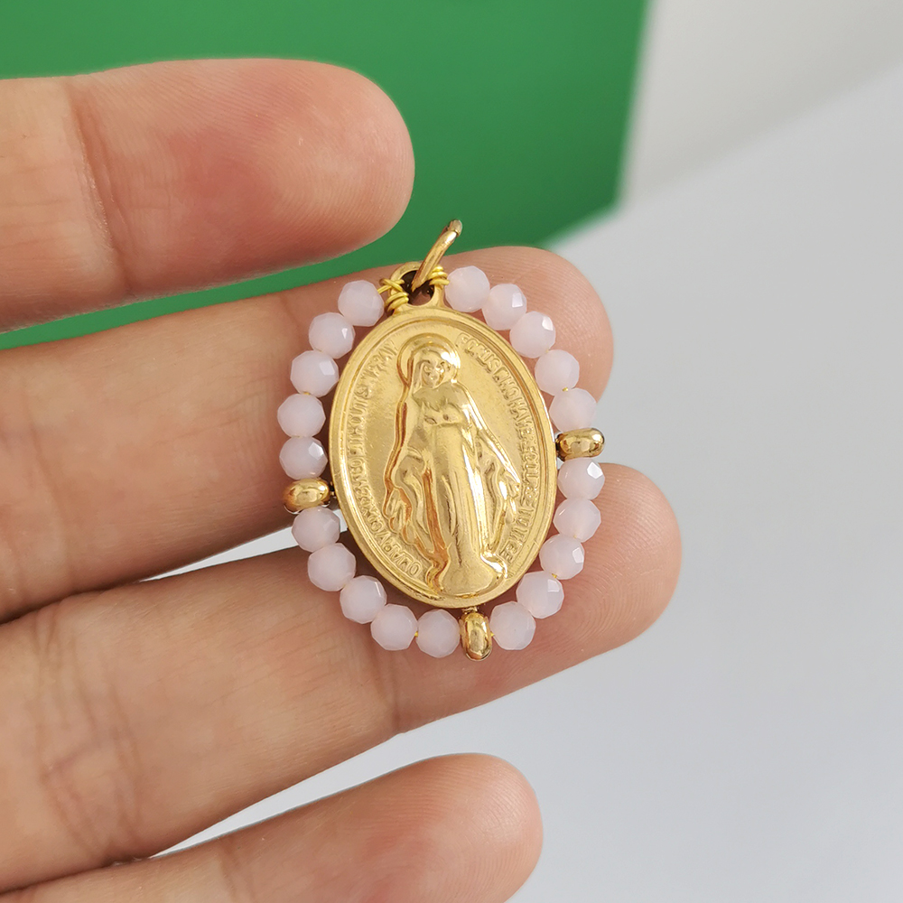 QMHJE-collar con colgante de la Virgen María para mujer, gargantilla, cadena de cuentas, Color dorado y plateado, joyería colorida de arcoíris de acero inoxidable