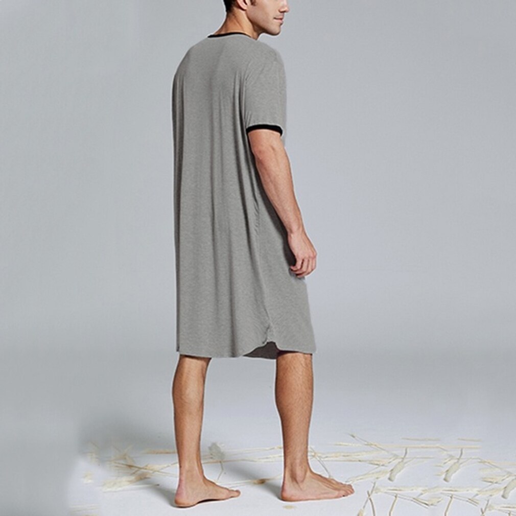 Men's Summer Cotton Long Shirt Short Sleeve Nightwear Big Tall Plus Size Comfy Housewear
