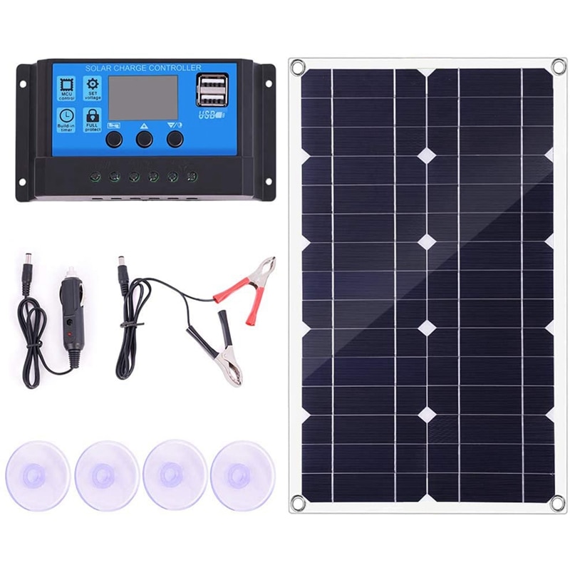 100w solpanelsæt 12v batterioplader controller til campingvogn & båd & dobbelt usb solpanel 10a solcelle controller