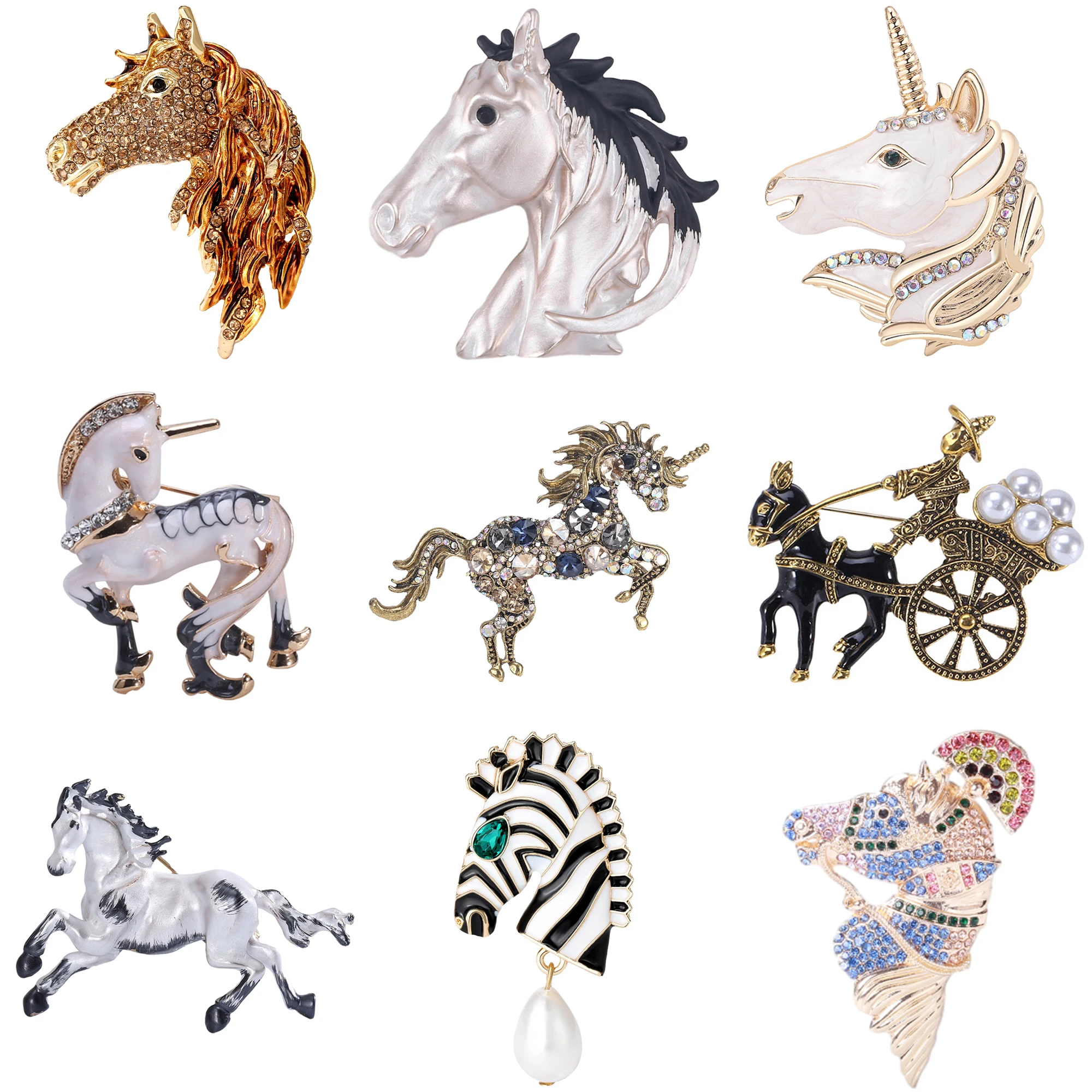 Strass-Einhorn-Broschen für Damen, unisex, Pferdeadeln, Büro, Party, Freund, , Schmuckzubehör