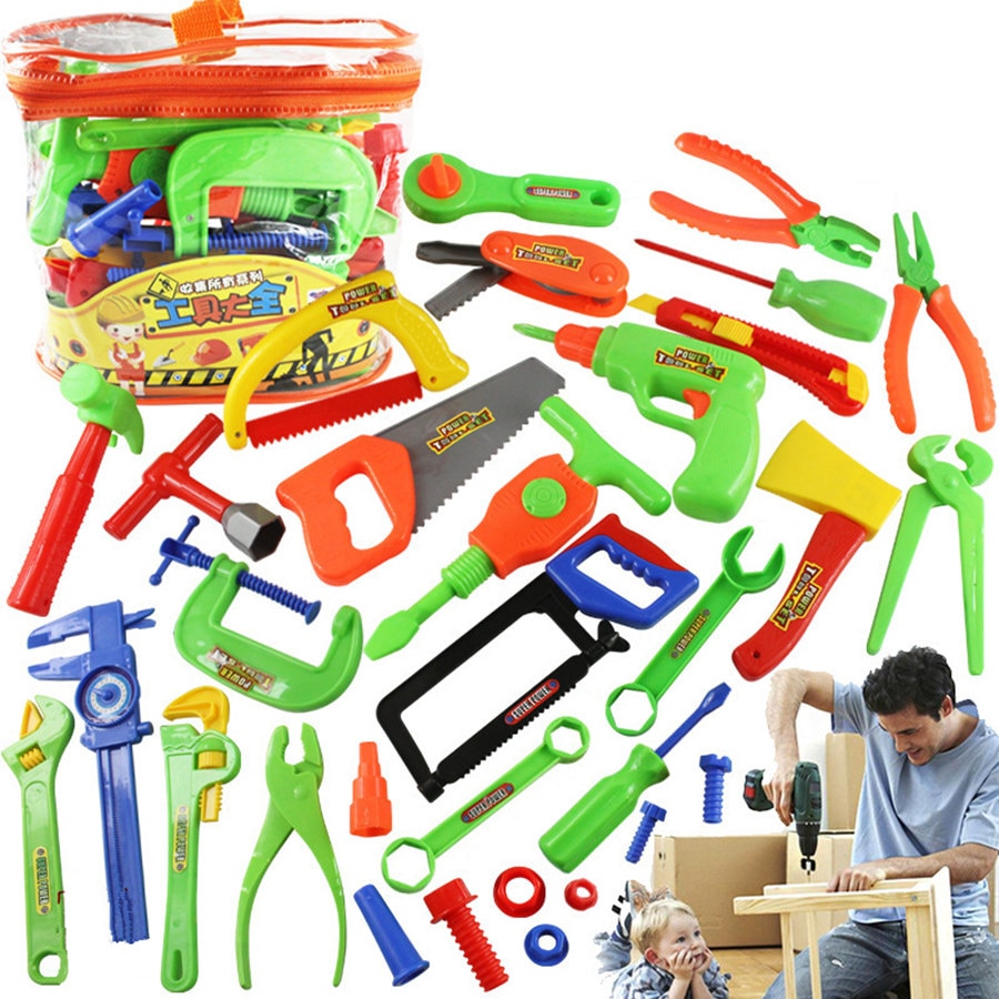 32 stks/set Baby Tool Speelgoed Vroege Onderwijs Kids Pretend Speelhuis Simulatie Reparatie Kit Power Workshop Ingenieur Jongens Gereedschap Speelgoed