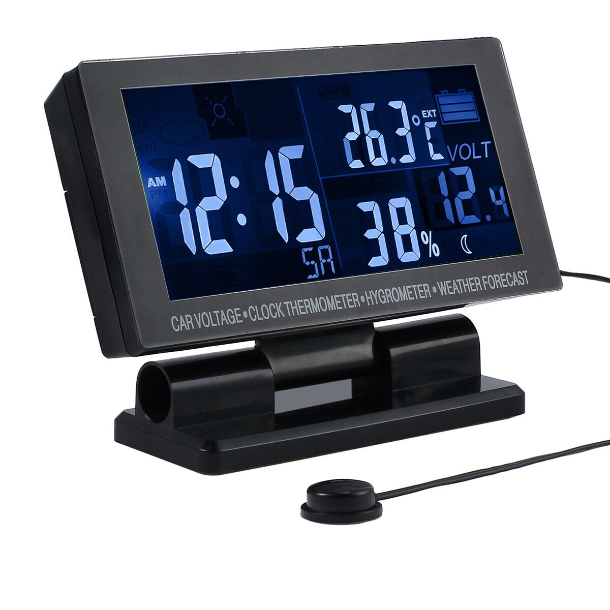 5-In-1 Lcd Digitale Auto Klok Thermometer Hygrometer Weersverwachting Voltmeter Universele Voor 12V En 24V Voertuigen