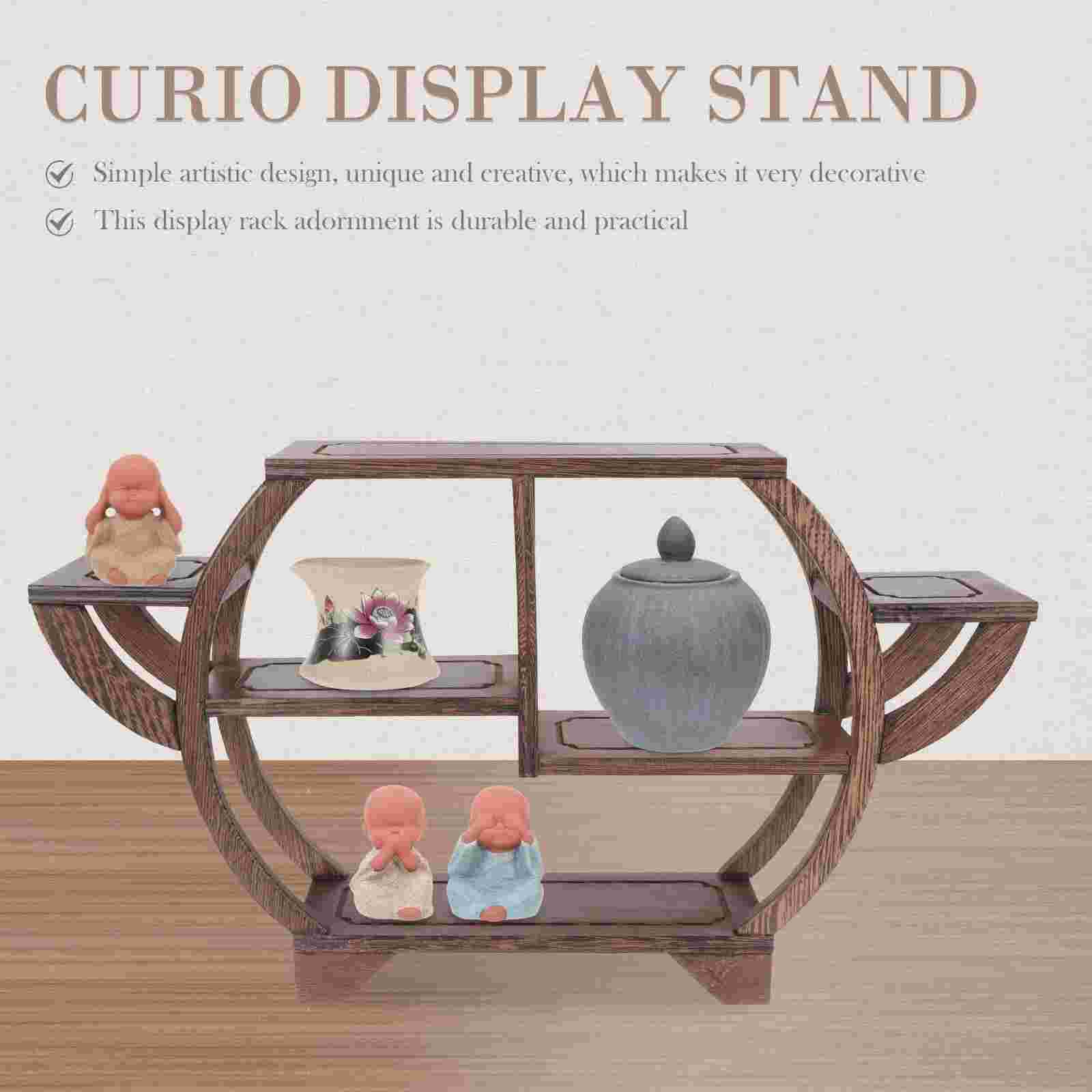 Artistic Wooden Display Rack Ornament Multi-layers Showing Stand Desktop Rack Ornament