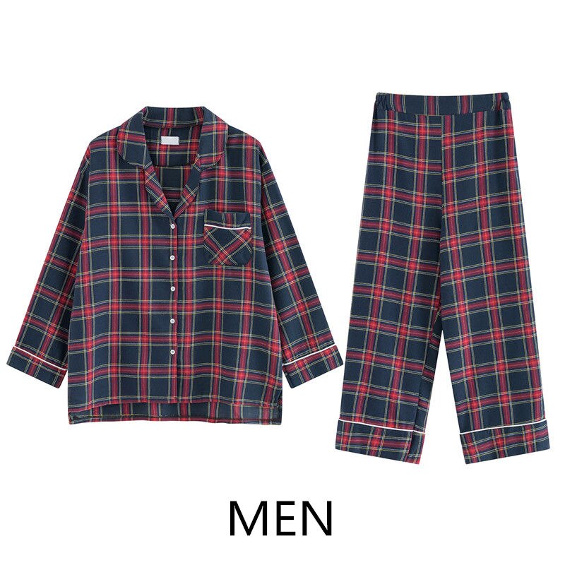 1 sett par pyjamas sett rutenett farge hjemmeklær for kvinner menn nattøy myk bomull pyjamas par pyjamas mujer hjemmedresser: Menn / L