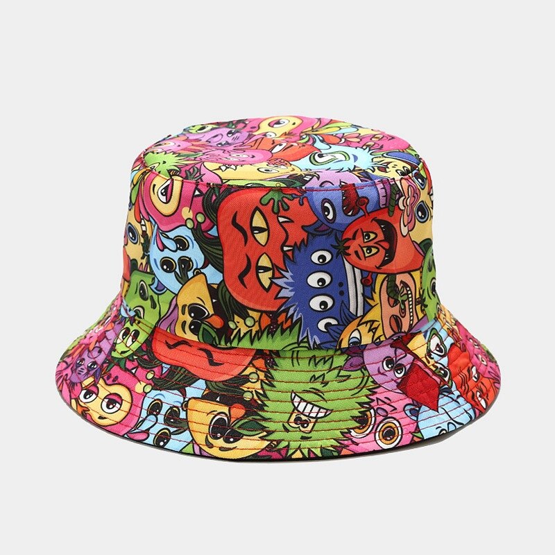 Cartoon Printed Cute Bucket Hat Summer Reversible Fishermant Hat For Women Men Street Hip Hop Fishing Cap Gorro: ka tong