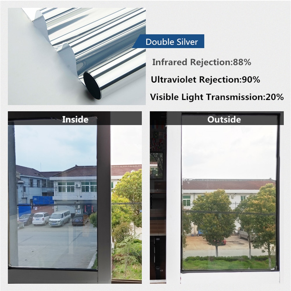 Envägs spegel fönsterfilm vinyl självhäftande reflekterande solfilm integritet för kontor badrumsglas klistermärken