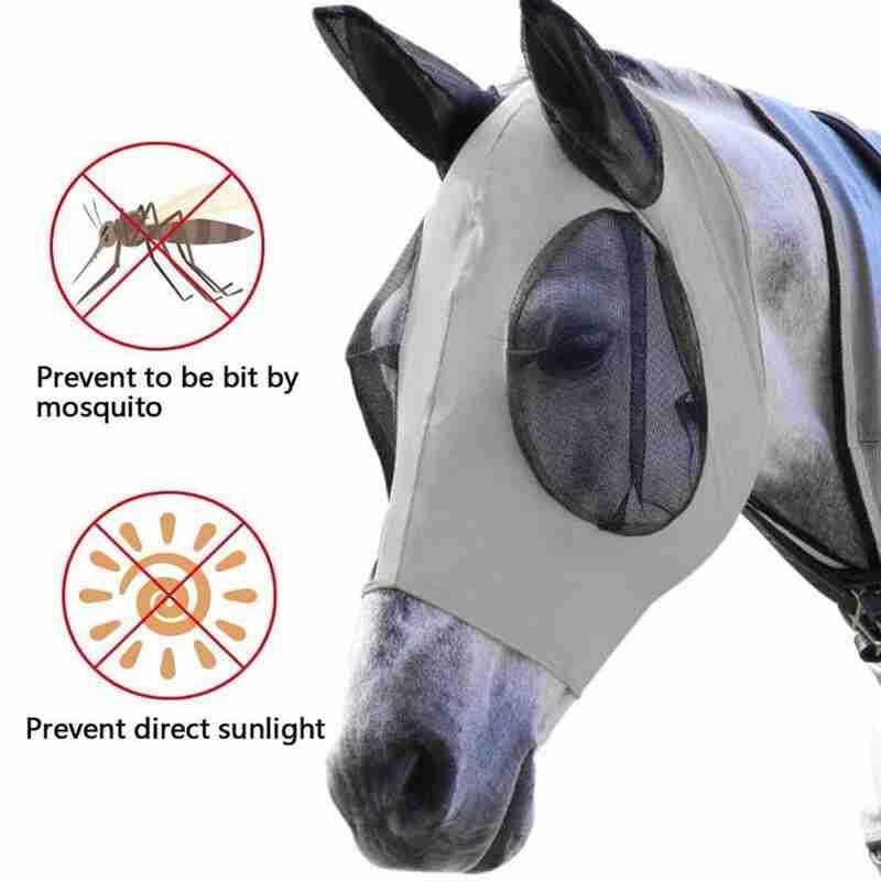 1pc anti-fly mesh heste maske hest maske stretch bug øje hest fly maske med tildækkede ører hest fly maske lang næse med ører