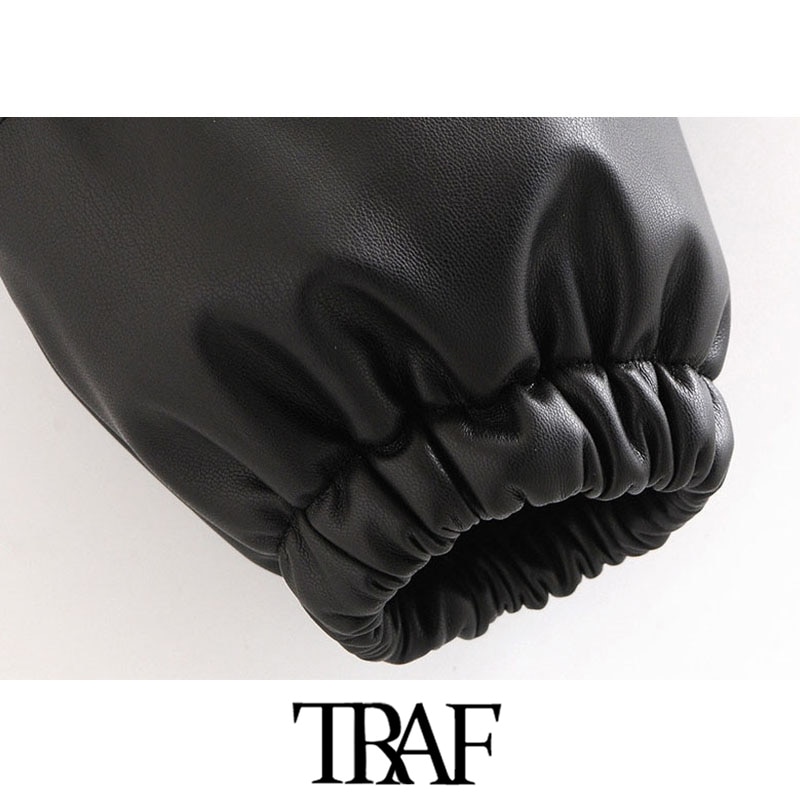 TRAF-chaqueta acolchada gruesa de piel sintética para mujer, abrigo Vintage de manga larga con dobladillo elástico, ropa de abrigo femenina, Top