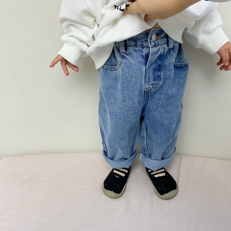 Lente Kids Unisex Losse Base Jeans 1-6 Jaar Jongens En Meisjes Mode Toevallige Denim Broek