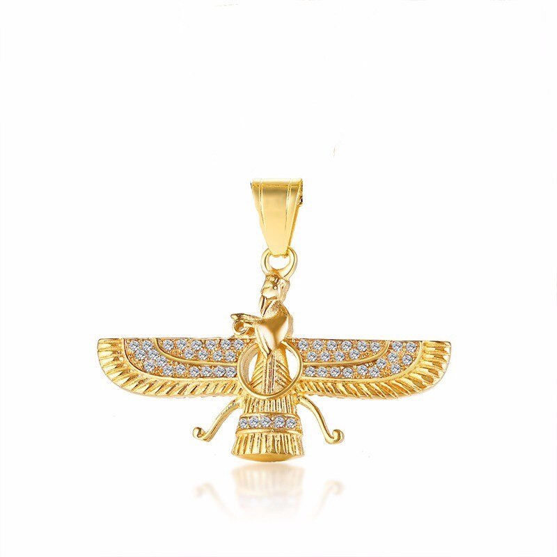 Ahura Mazda Zoroastrian Farvahar Wing Ketting Hanger In Goud Rvs Medyan Religi Achaemenian Mannen Sieraden: Licht Geel Goud Kleur