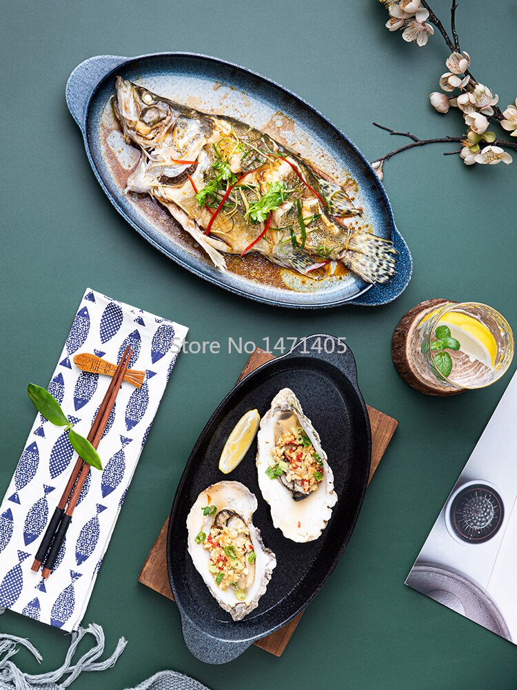 Fish Plate Ceramic Steamed Fish Plate Fish Plate Household Chopped Pepper Fish Head Special Plate Large Fish Plate