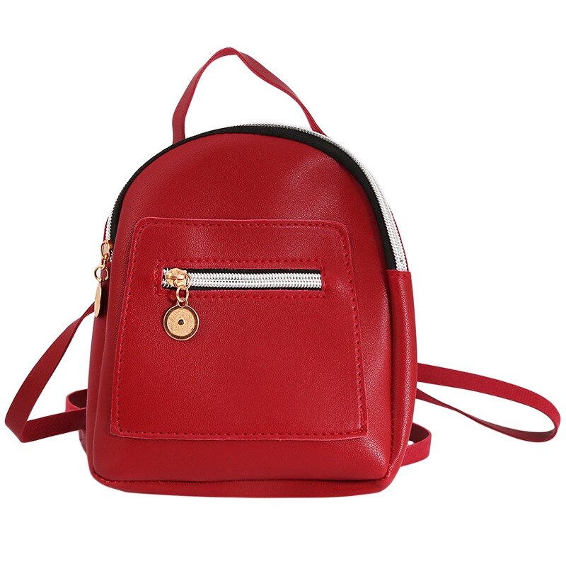 Mini Backpack Crossbody Bag For Teenage Girl PU leather Women Shoulder Phone Purse Female Backpack: Style 2 red