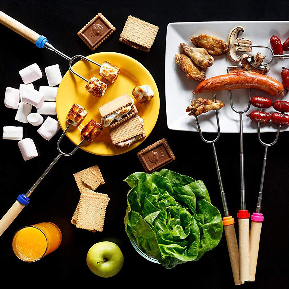 Telescopische BBQ Marshmallow Roosteren Sticks Smores Spiesjes Dog Vork 5 stks