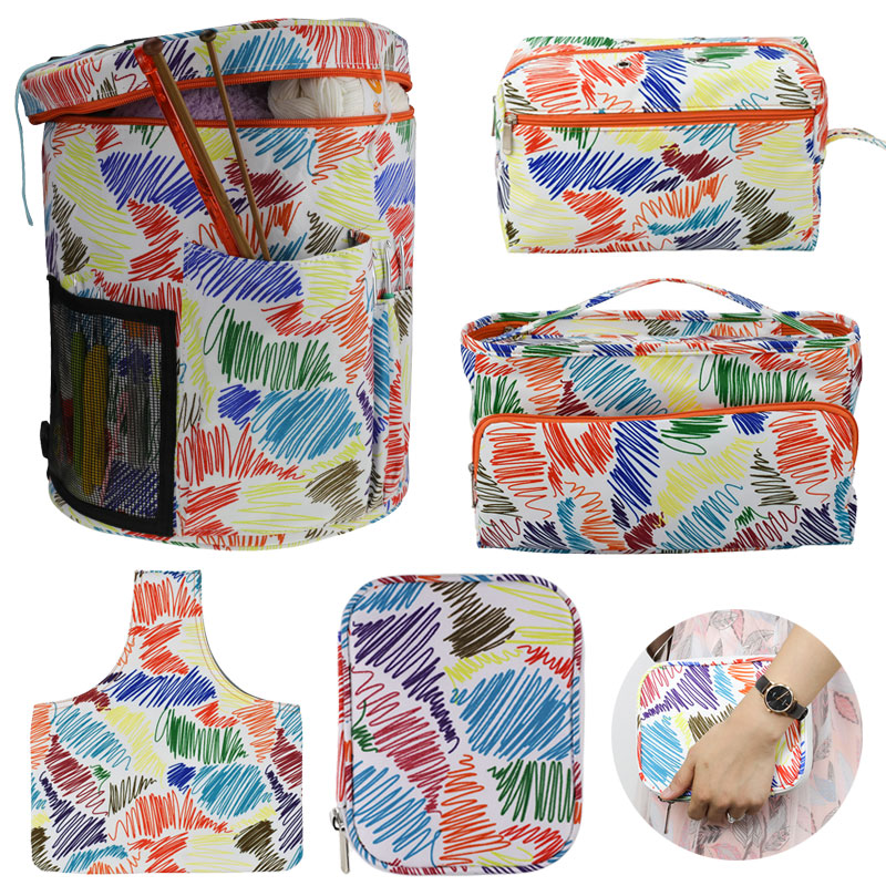 5 arten gestreifte häkeltasche, leere stricktasche für stricknadeln und häkelnadeln, nähwerkzeuge, garnaufbewahrungstasche