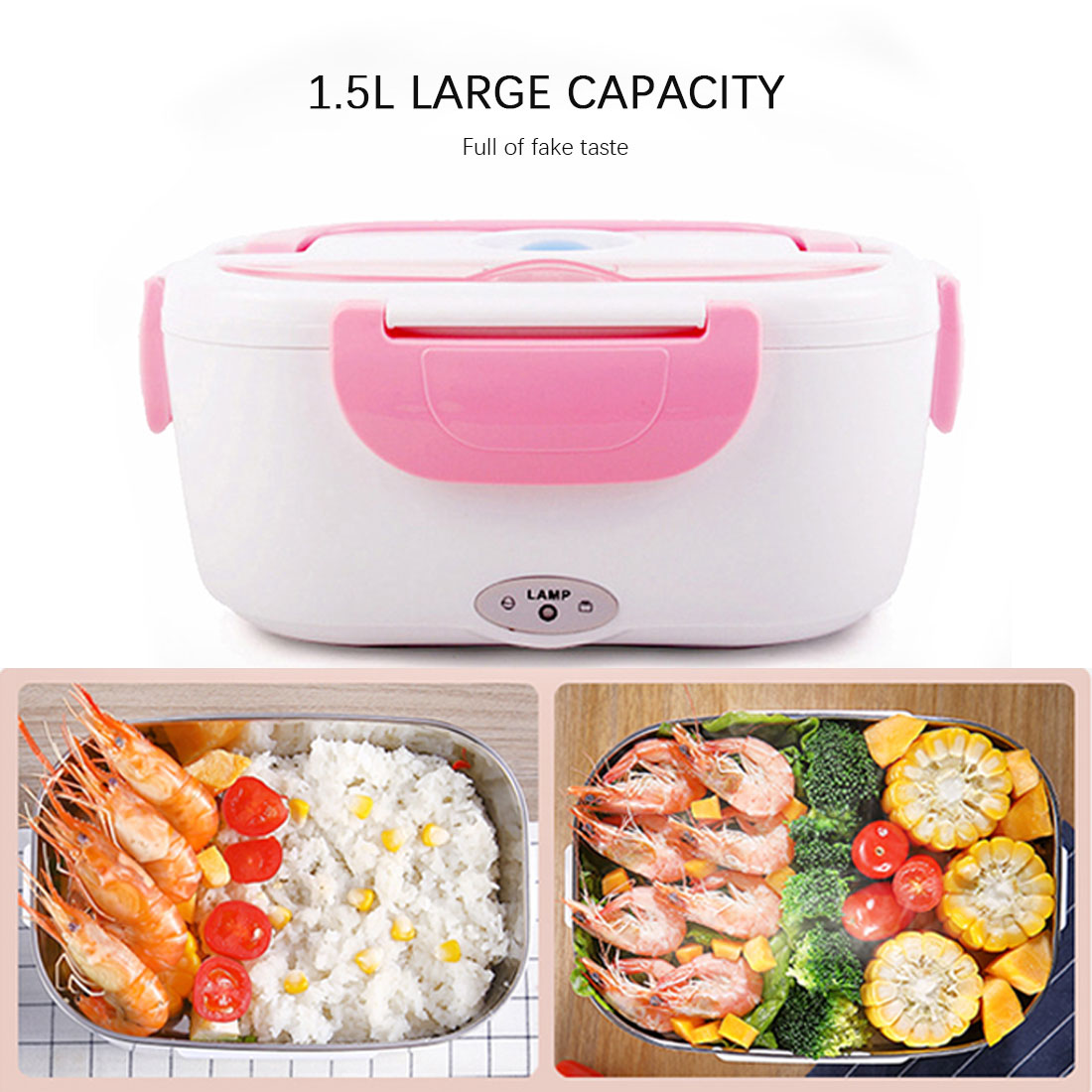 Portable 12/24V/110/220V Dual Use Home Truck Car Electric Heating Lunch Box Rice Food Warmer Container for Travel School Office