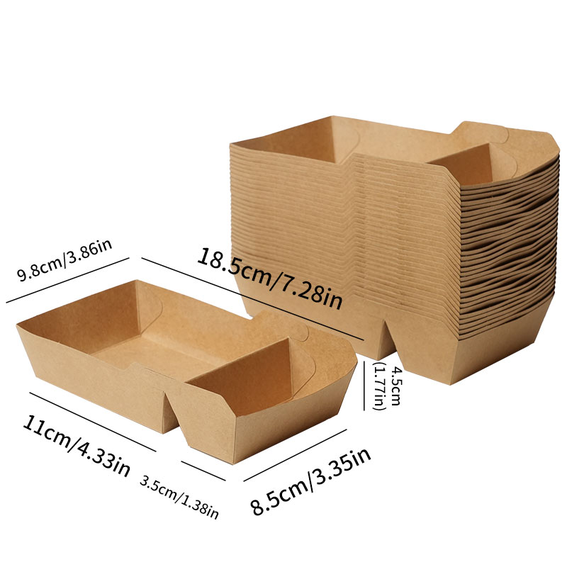 Vassoi di carta per alimenti Barche spuntino Nacho Contenitore fritto Scatole da asporto Vassoio per patatine fritte Vassoio per spuntino usa e getta in carta kraft Vassoi per alimenti: Cachi / 50 pz