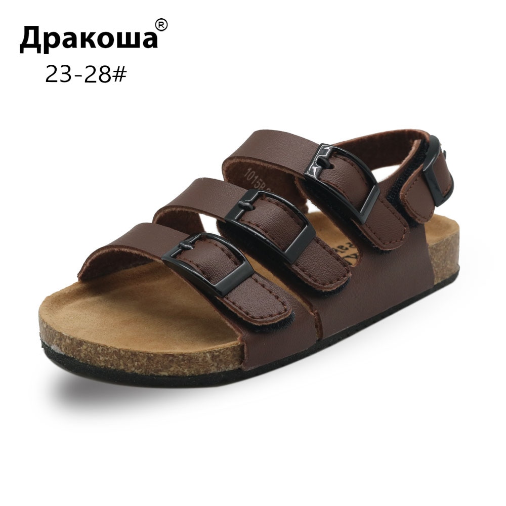 Apakowa sommarsandaler för #39 med kardborre platta klackar för småbarn i mjukt läder avslappnad sandal för skolfeststrand