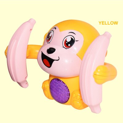 Newest Electric Flipping Monkey Toy Light Music Children Animal Model Toy Voice Control Induction Cartoon Rolling Baby Toys: Yellow