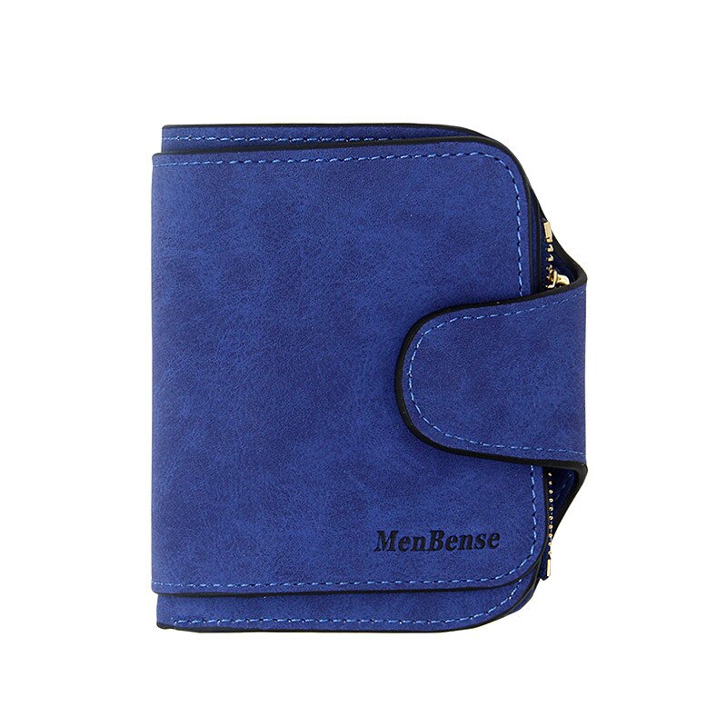 Lady Snap Fastener Zipper Short Clutch Wallet Solid Letter Small Female Purse Short Purse Vintage Matte Women Wallet: 002BLUE