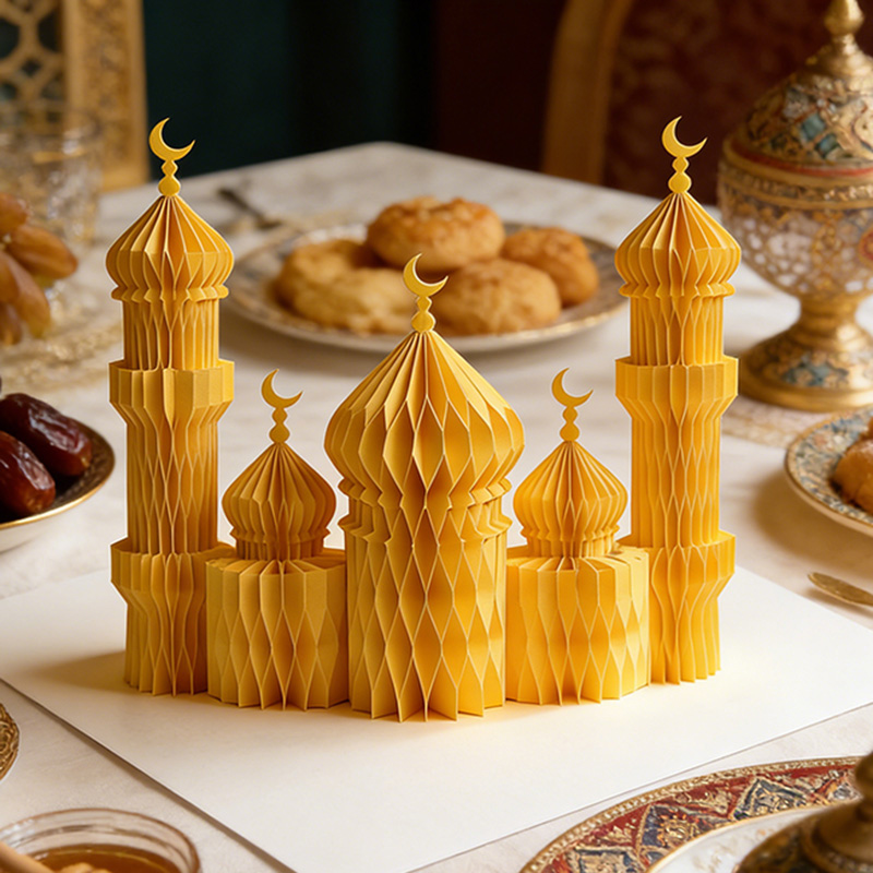 Ramadan eid al-fitr papir honeycomb ornamenter ramadan dekorasjoner måne stjerner skrivebordsarbeid islamsk hjemmedekor eid borddekor