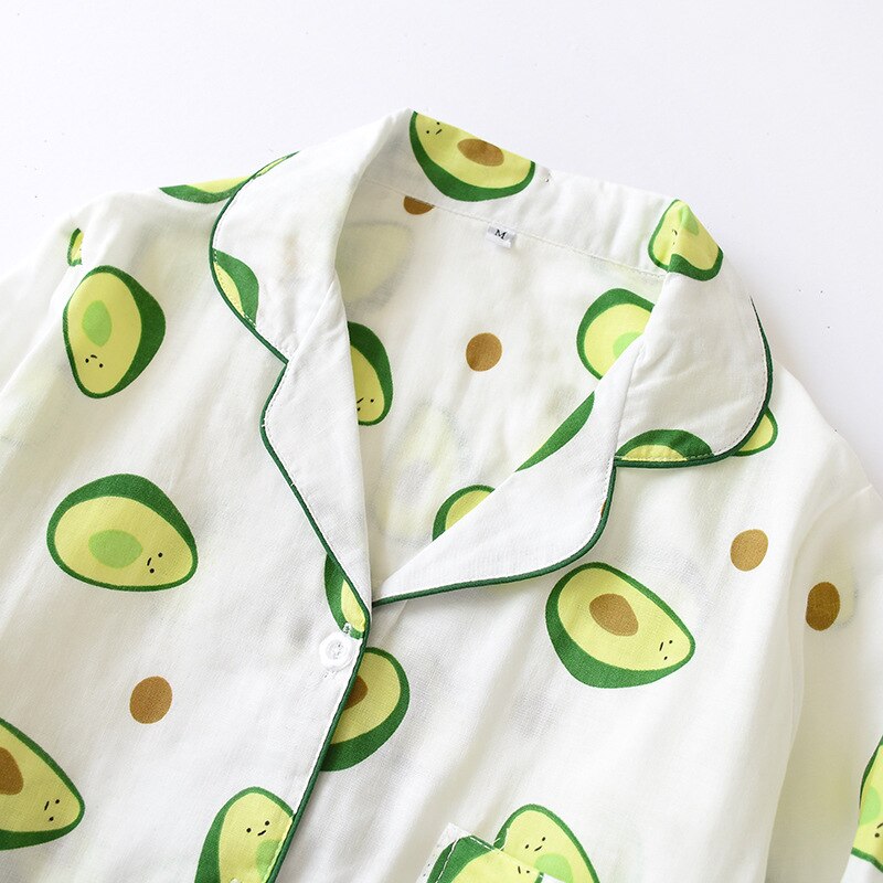 Kvinder avocado pyjamas til forår og sommer pyjamas jakkesæt vævet bomuld dobbelt gaze langærmede bukser plus størrelse tøj