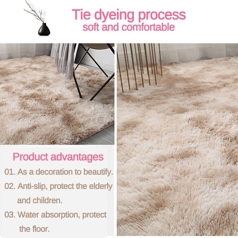 Pluche Tapijt Pluizige Tapijt Dikke Anti-Slip Slaapkamer Tapijten Floor Kaki Zachte Tapijten Tie Verven Tapijten Voor Woonkamer kinderkamer Mat