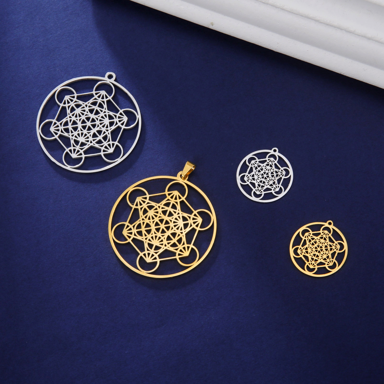 Abalorios de cubo Skyrim Arcángel Metatrón para collar, pendientes, fabricación de joyas, amuleto de geometría sagrada de acero inoxidable, colgantes DIY