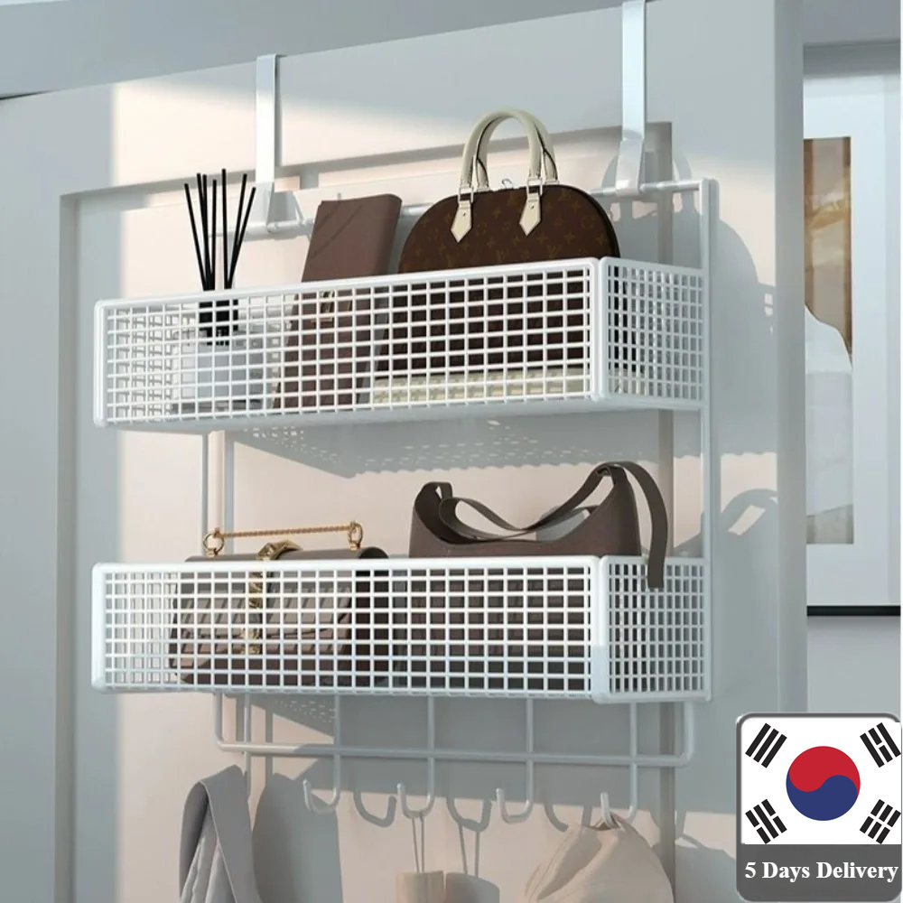 Door Mounted Shelf with Hooks Kitchen Wall Mount Storage Shelves Bathroom Organiser Multifunctional Toiletries Organiser Shelf