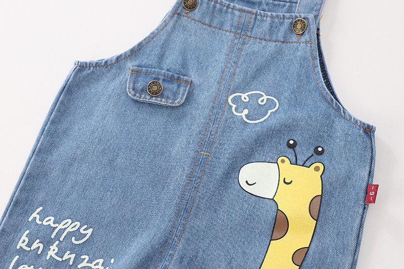 Boys Jeans Overalls Autumn Children Strap Cartoon Giraffe Cotton Jumpsuit Casual Kids Girls Clothing Overalls Pants