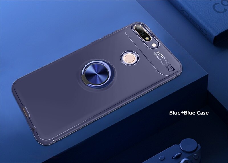 Cassa antiurto per Huawei Honor 7C Caso Da 5.7 Pollici Anello di Barretta Magnete Opaca Del silicone di TPU Della Copertura per Huawei Honor 7C 5.7 Pollici Custodie: Blu