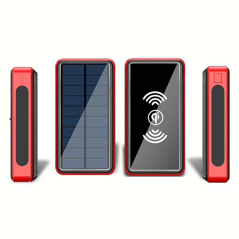 Solar Power Bank 30000mAh Portable Wireless Charger External Battery Poverbank Mobile Phone Charger Powerbank for iPhone Xiaomi: Red
