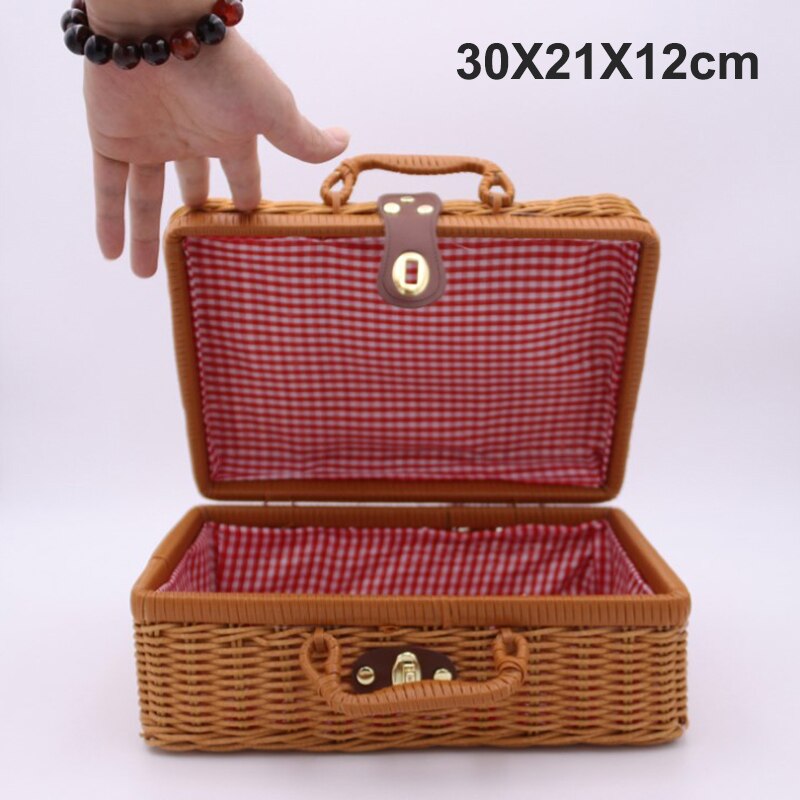 Étui de rangement tissé en rotin fait à la main, Vintage, Portable, étui de rangement tissé à la main, maquillage pique-nique voyage porte-bagages valise, boîte d'organisation d'articles divers: A28