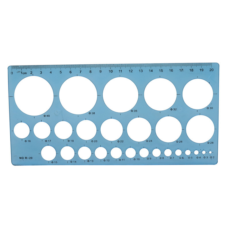 Règle rectangulaire en plastique à trous ronds, modèle de règle Iength de 20 cm de large 10.5 cm pour les fournitures scolaires des élèves 1 pièces