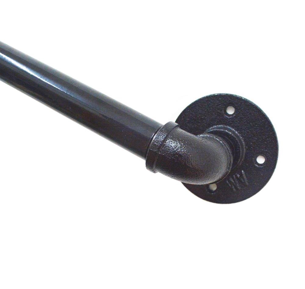 DIYHD 5FT-11FT Stair Black Pipe Handrail With 3 Wall Mount Support Loft Stair Handrail