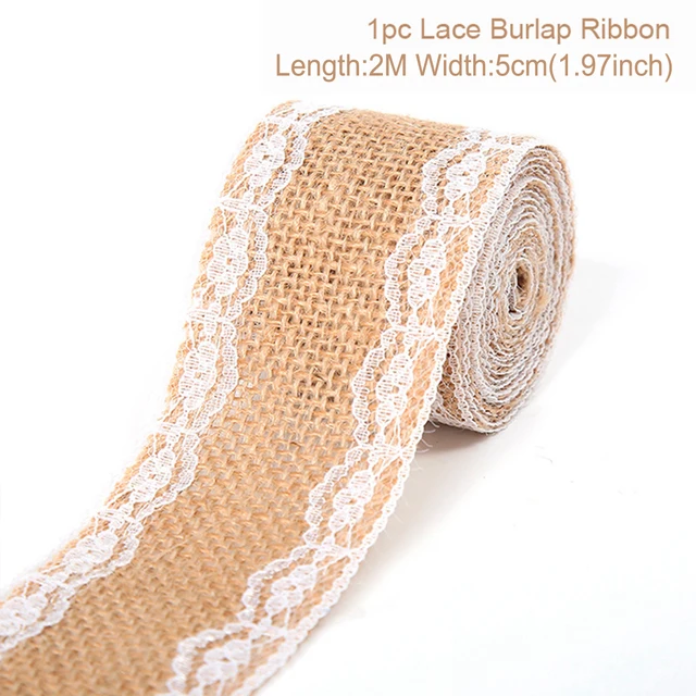 Cinta de encaje de arpillera de yute Natural de 2 metros y 5cm con borde de encaje blanco, decoración rústica de boda para boda, cintas artesanales con lazo DIY: Zinc envejecido
