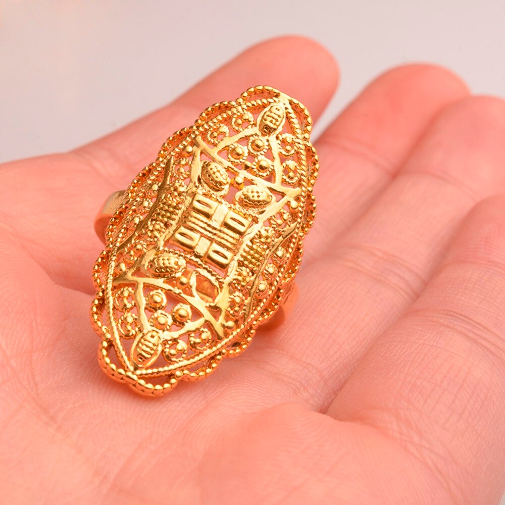 Anniyo Gold Color Arab Ring Resizable for Women/Adolescent,Dubai Wedding Jewelry African Ethiopian/Middle East #093706