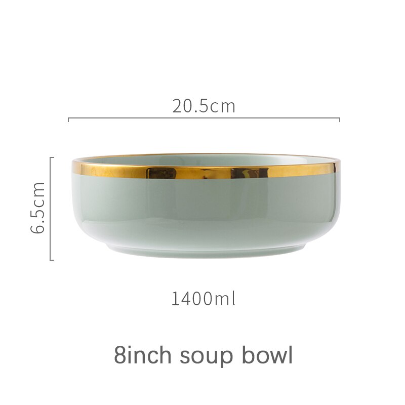 Tableware Set Dishes Dinner Plates Steak Food Dessert Plate Green Salad Soup Bowl Plates and Bowls Set for Family Hotel: 8 inch soup bowl